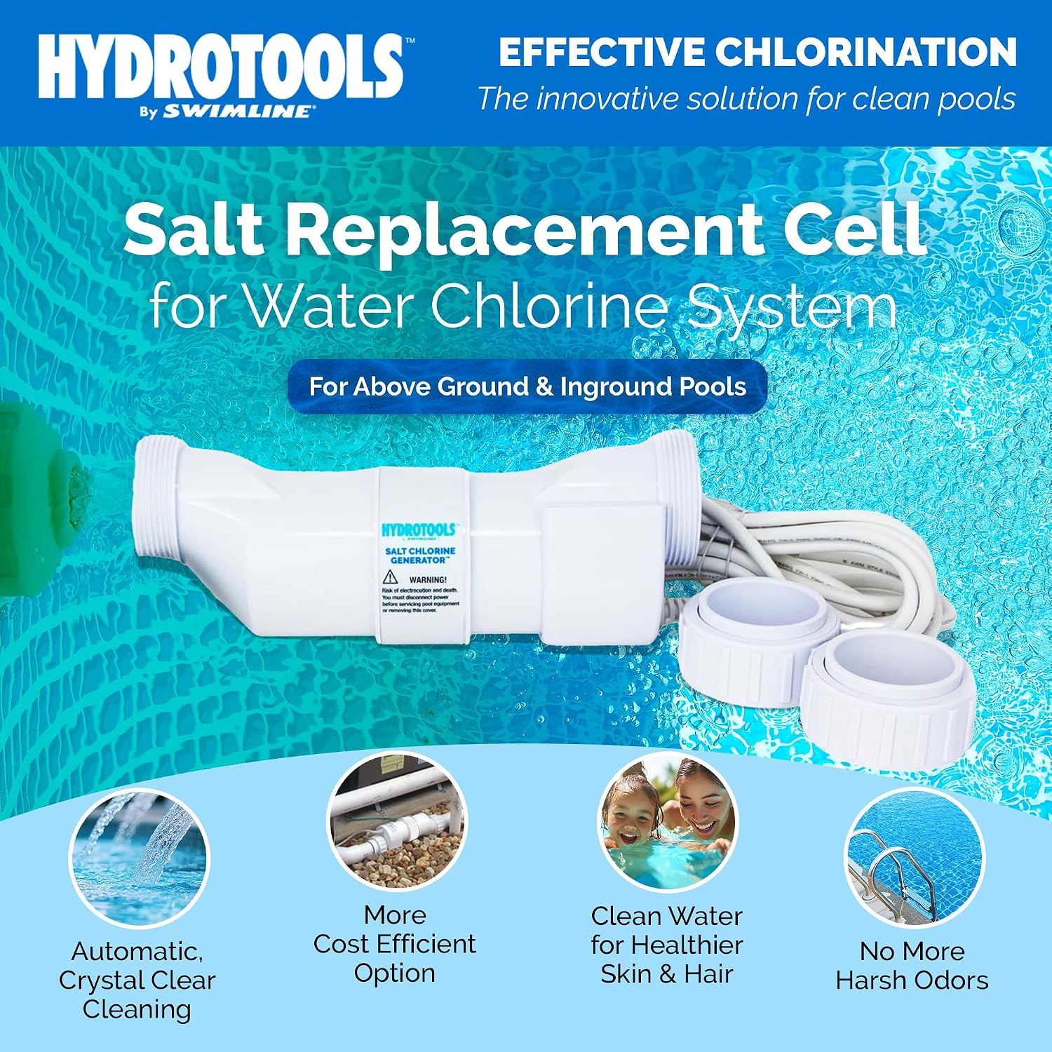 SWIMLINE HYDROTOOLS Pool Salt Replacement Cell for Water Chlorinator Systems for Pools Up to 25,000 Gallons | 13 Titanium Plates, Hayward Compatible, Easy Install Above & Inground Pool Generators