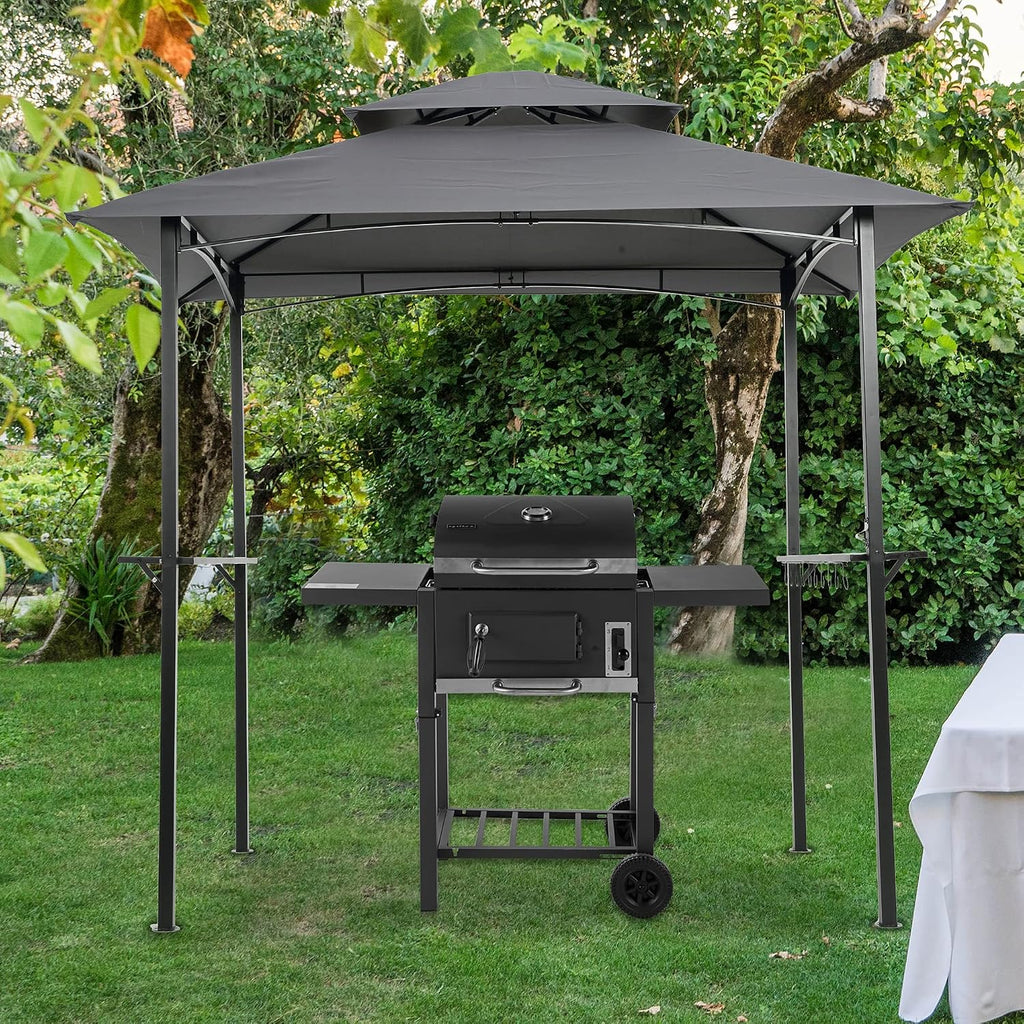 Replacement Canopy for 8x5 FT Grill Gazebo, Double Tiered BBQ Tent Roof Cover Only, UV & Water Repellent Polyester Fabric (Gray)