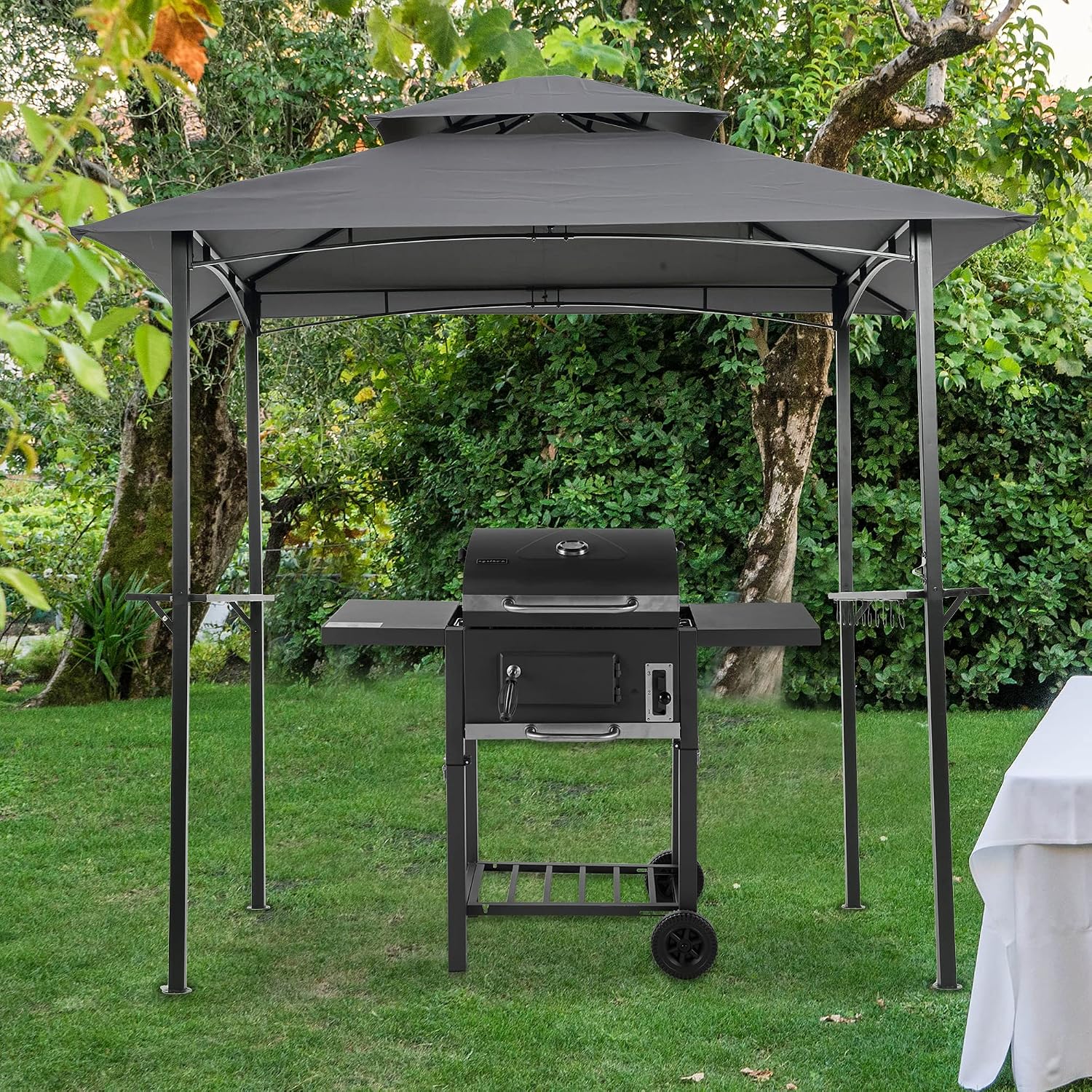 Replacement Canopy for 8x5 FT Grill Gazebo, Double Tiered BBQ Tent Roof Cover Only, UV & Water Repellent Polyester Fabric (Gray)