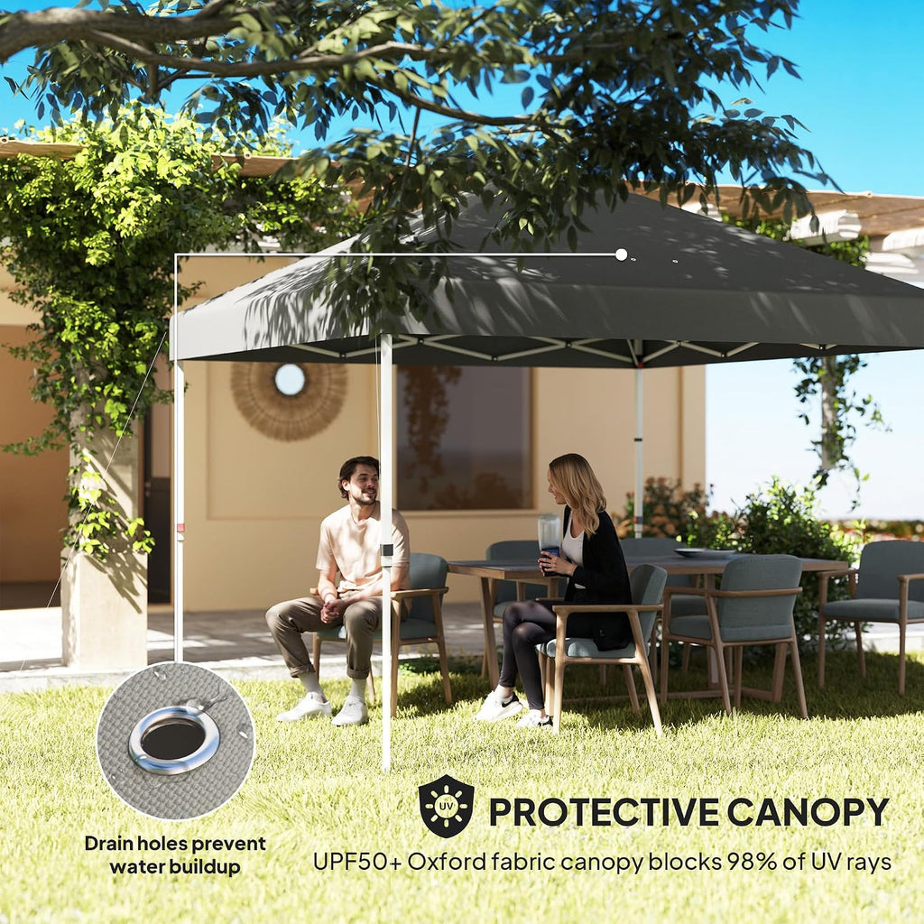Outsunny 10' x 10' Pop Up Canopy Tent with Sidewall, UPF50+ Instant Sun Shelter with Storage Pockets, Vented Roof for Parties, Height Adjustable, Carry Bag, Sand Bags for Outdoor Patio, Dark Gray