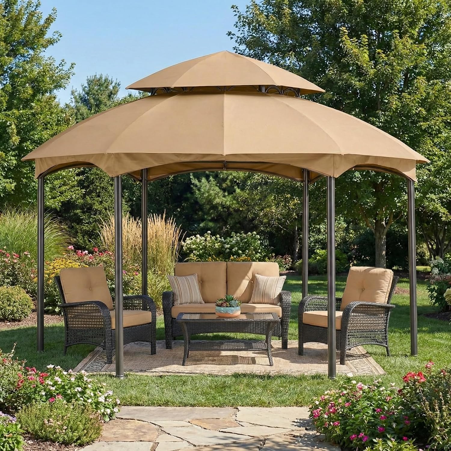 Garden Winds Reinforced RipLock 350 Replacement Canopy Top Cover Compatible with Heritage 12' x 12' Hexagon Gazebo Models L-GZ793PST-E, A101011800 - Beige