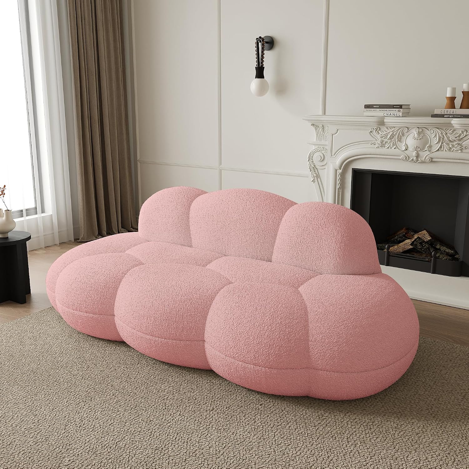 JACH 3 Seater Cloud Sofa for Living Room, Modern Sherpa Upholstered Sofa, Minimalist Leisure Sofas, Comfy Cloud Couch for Apartment, Small Space, No Assembly Required (Pink)