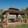 12'x16' Hardtop Gazebo Outdoor Aluminum Patio Double Roof Galvanized Steel Canopy with Netting and Curtains for Garden, Backyard, Deck and Lawns.