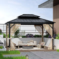 Takywep 10 x14Ft Hardtop Gazebo for All Weather, Outdoor Gazebo with Double Metal Roof, Aluminum Frame Gazebo with Net and Curtain, Heavy Duty Canopy for Patio, Deck, Backyard, Lawn, and Garden