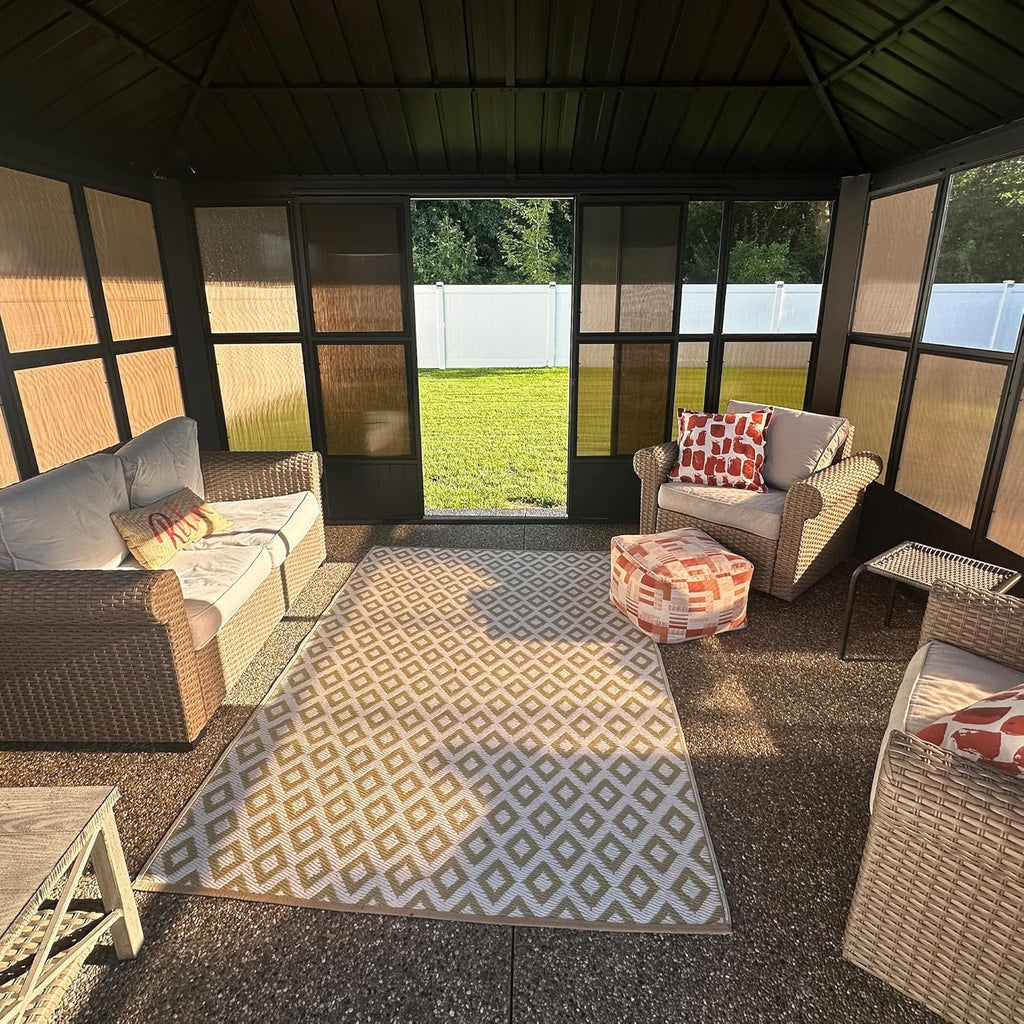 PURPLE LEAF 12' X 16' Solarium Sunroom Permanent Hardtop Gazebo Galvanized Steel Double Roof Aluminum Outdoor Screen House for Lawn Deck Backyard Grey
