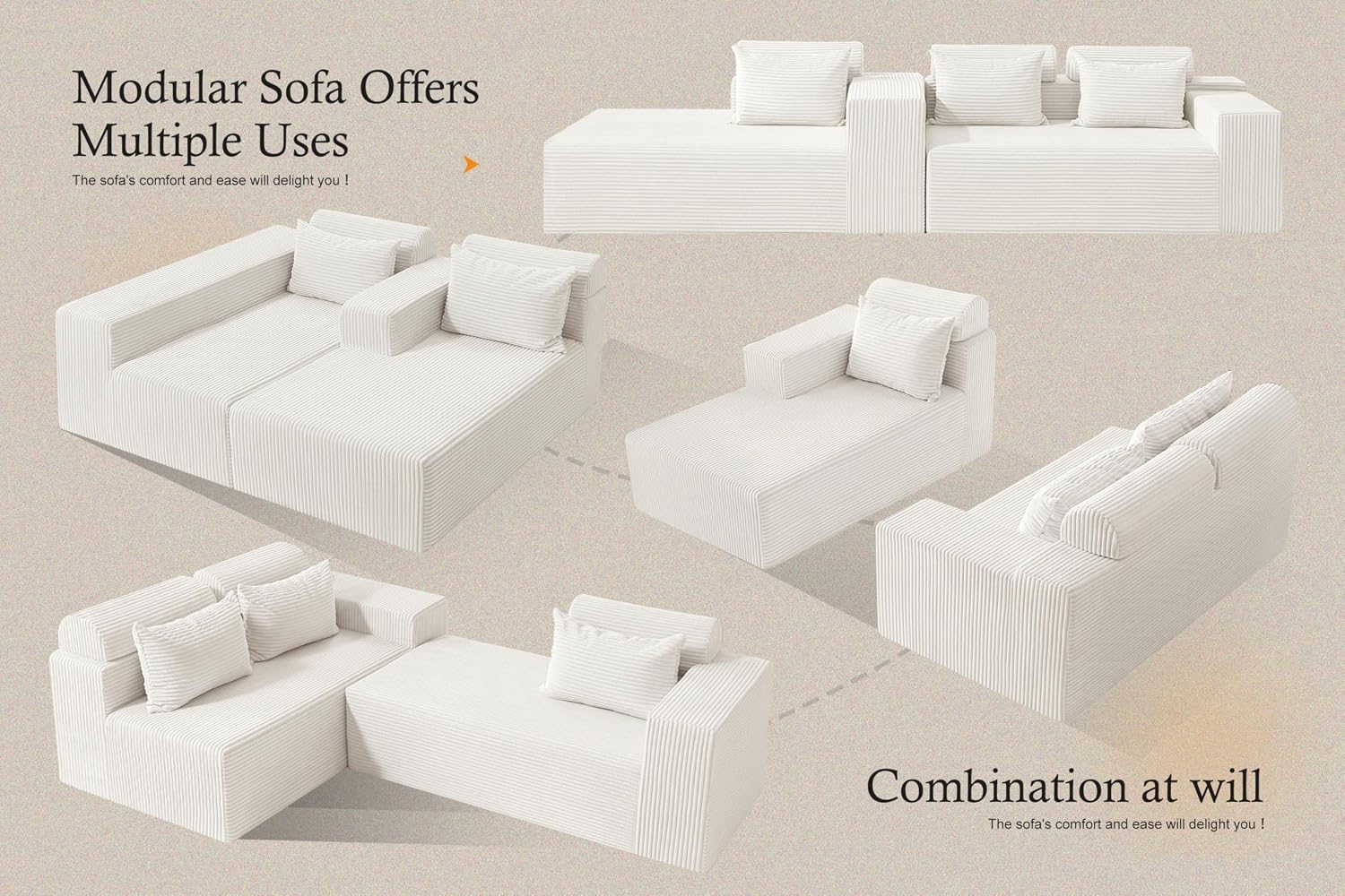 HABUTWAY Sectional Couches for Living Room,No Assembly L Shaped Couch 105' Modular Sectional Sofa Couch with Deep Seat,Cloud Couches Furniture Sets for Apartment,Corduroy (Beige, Right Facing)