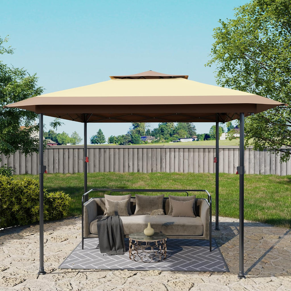 Kingdura 13x13 Pop Up Canopy, Easy Setup Canopy Tent, Double Roof Outdoor Patio Shelter Sun Shade with 4 Sand Bags, 3 Adjustable Height for Patio Furniture, Party, Wedding, Outdoor Dining (Khaki)