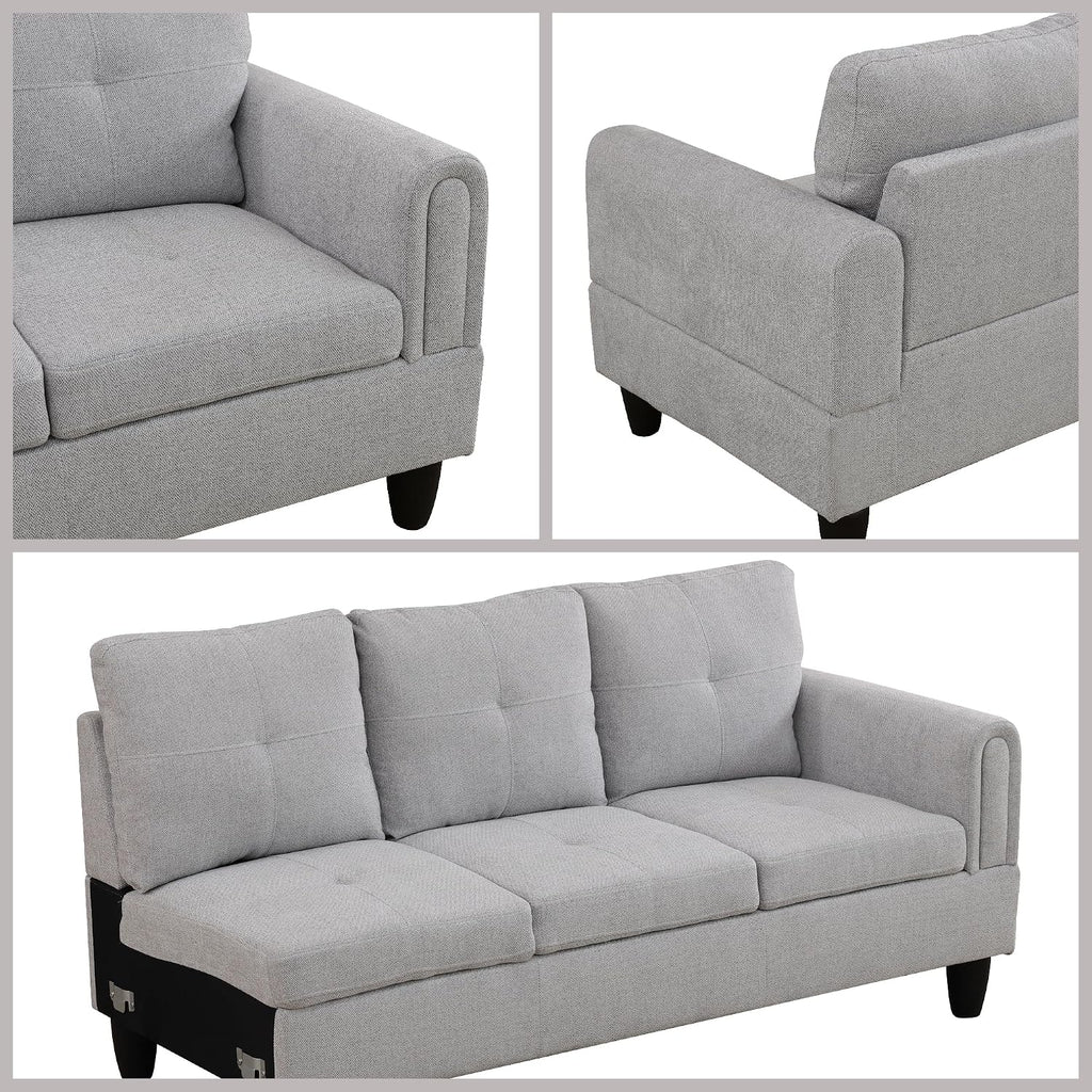 L Shaped Couch Sectional Couches with Chaise, 3 Pieces Modular Convertible Sofa for Living Room Furniture Sets and Small Apartment, Grey