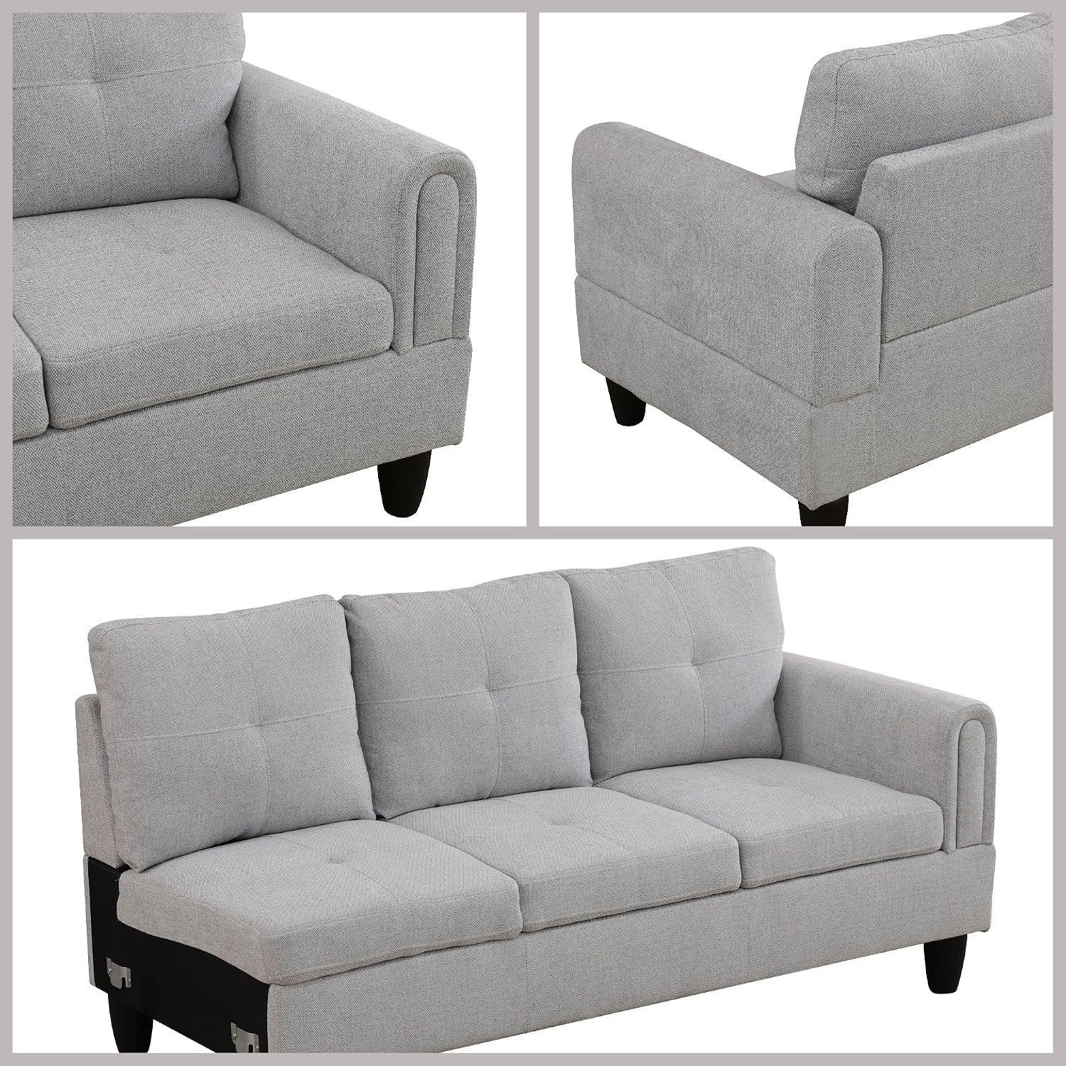 L Shaped Couch Sectional Couches with Chaise, 3 Pieces Modular Convertible Sofa for Living Room Furniture Sets and Small Apartment, Grey