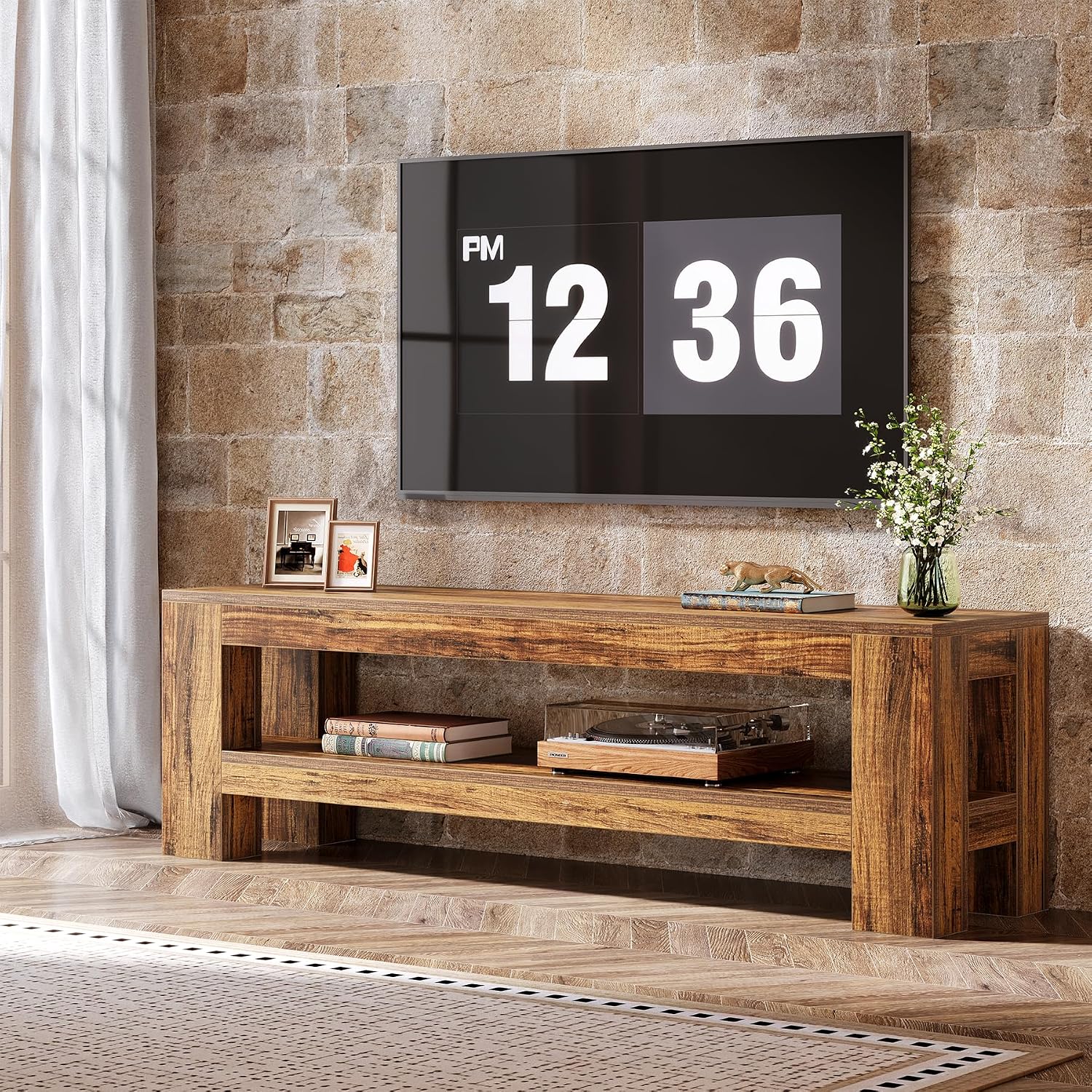 Tribesigns 59' TV Stand for 55/60/65/75-Inch TVs, Rustic Media TV Console with Storage Shelve, Entertainment Center Television Stand for Living Room, Bedroom (Brown)