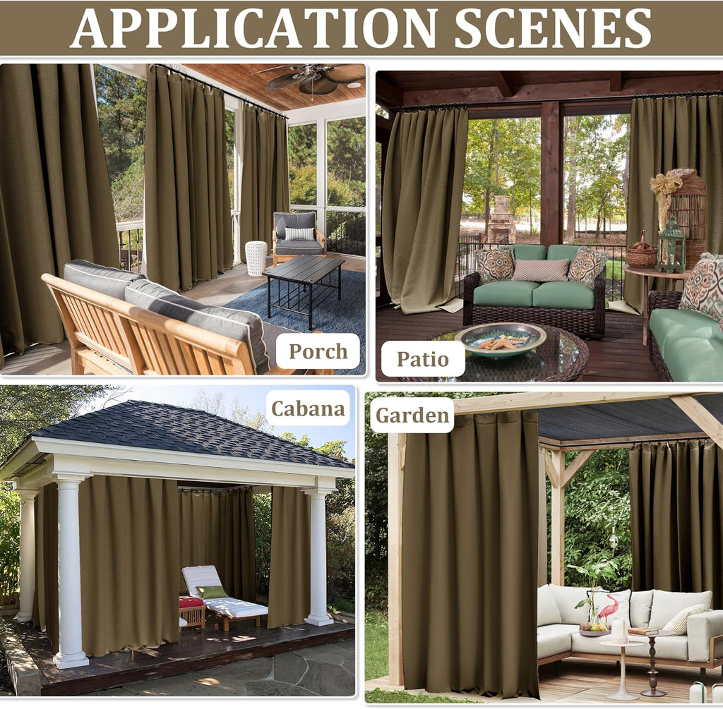 Gazebo Universal Replacement Privacy Curtain,12'×14' Gazebo Outdoor Waterproof Curtains, 4-Panels Sidewall Curtains with Double Zipper for Patio Canopy, Garden and Backyard (Curtain Only)