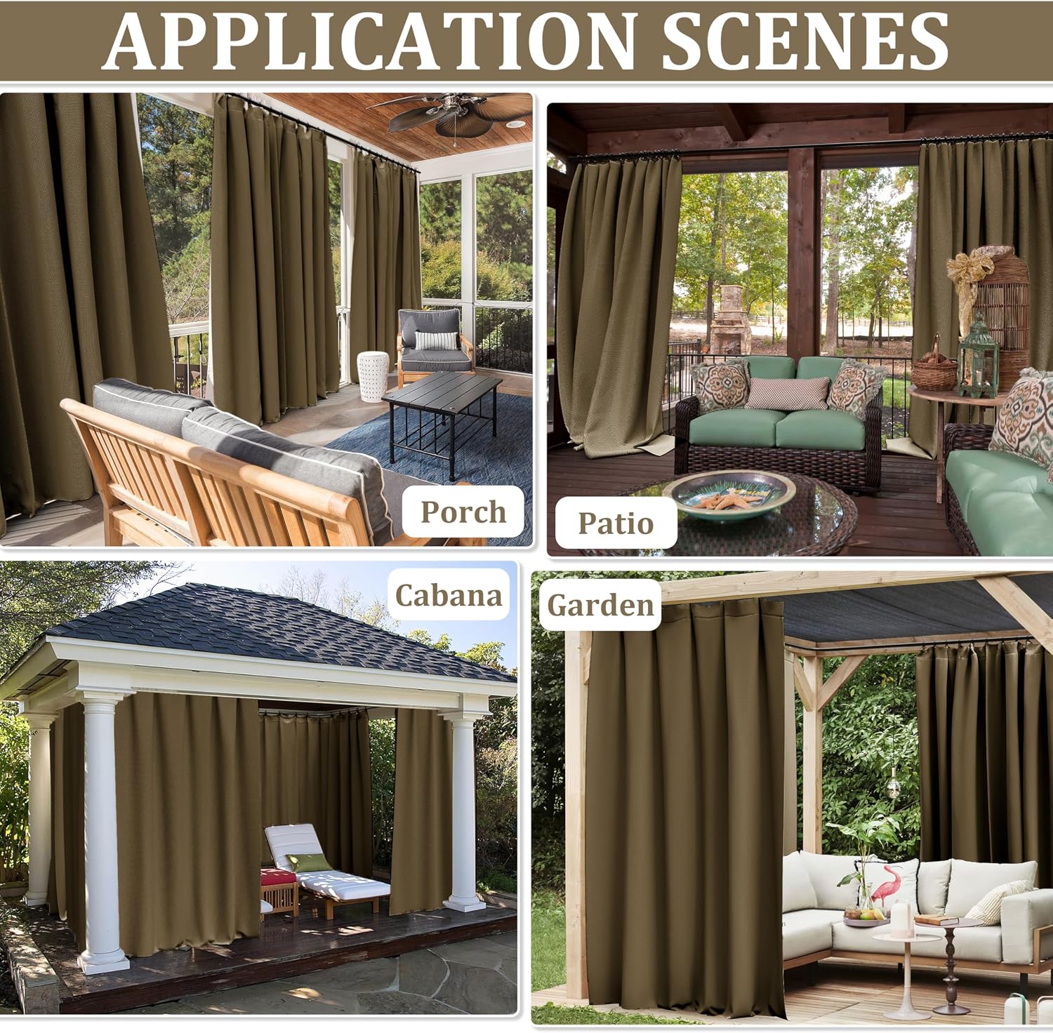 Gazebo Universal Replacement Privacy Curtain,12'×14' Gazebo Outdoor Waterproof Curtains, 4-Panels Sidewall Curtains with Double Zipper for Patio Canopy, Garden and Backyard (Curtain Only)