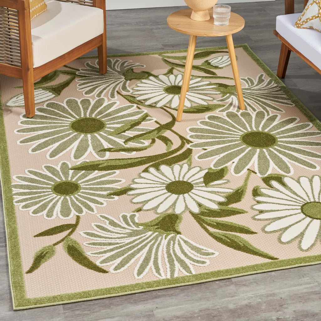 Nourison Home Aloha Ivory Green 6' x 9' Area Rug - Easy Clean, Non Shedding, Bed Room, Living Room, Dining Room, Kitchen (6' x 9')
