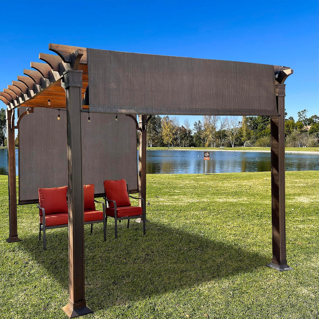 Alion Home Universal Breathable Pergola Shade Cover – Pergola Replacement Canopy – Outdoor Adjustable Shade Cover with Heavy Duty Weighted Metal Rods (12' x 9', Mocha Brown)