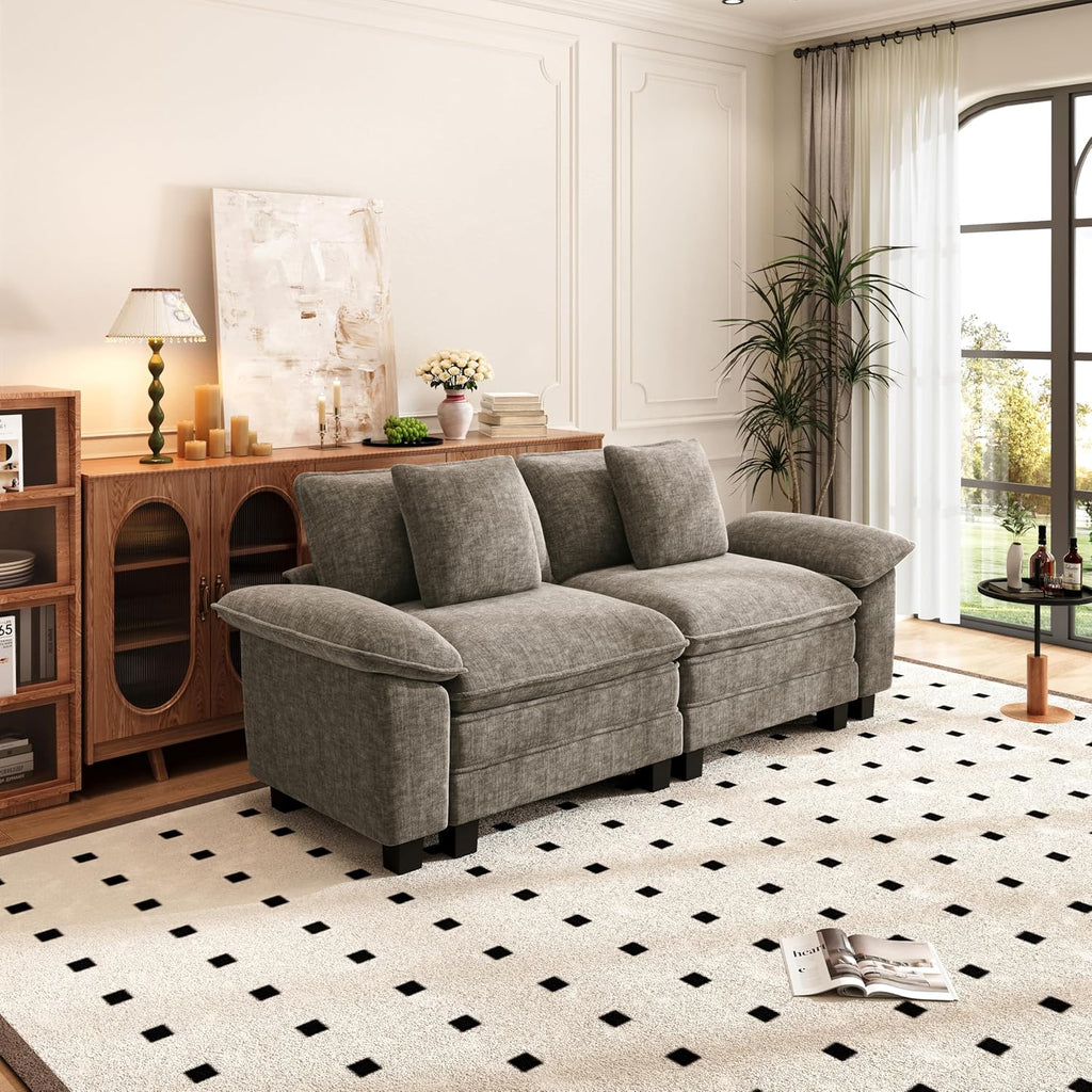 PHI VILLA Indoor Modular Couches Sets, 87.5' Sectional Loveseat Sofa with Upholstered Deep Seat, 2-Seater Comfy Couches for Living Room Bedroom, Chenille Fabric, Smoky Grey