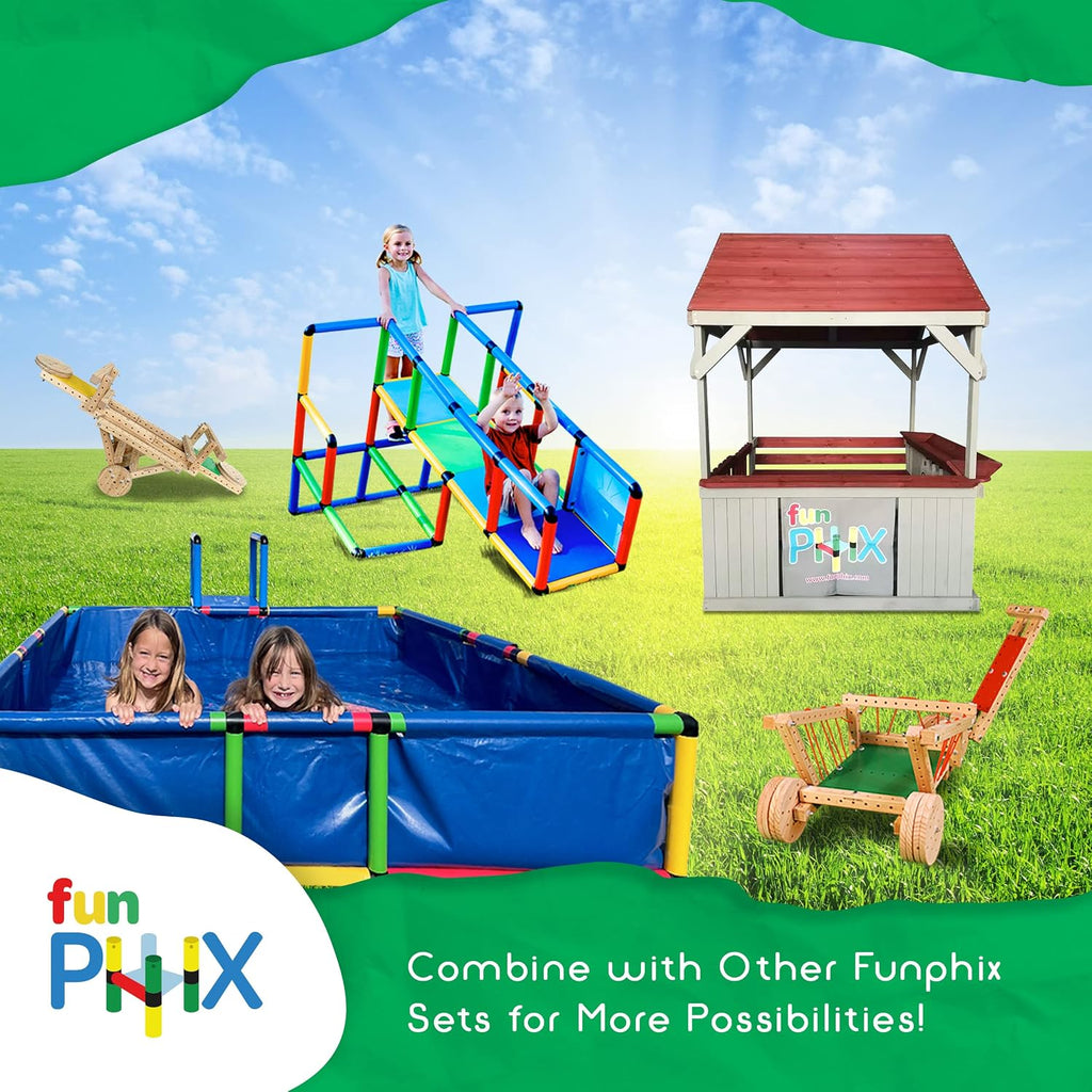 Plastic Kiddie Pool for Kids Ages 8-12 - Buildable Backyard Above Ground Pool for Ball & Sand Pit with Tubes, Connectors, Panels & Sleeve - Toddler Swimming Pools for Outside Play by Funphix
