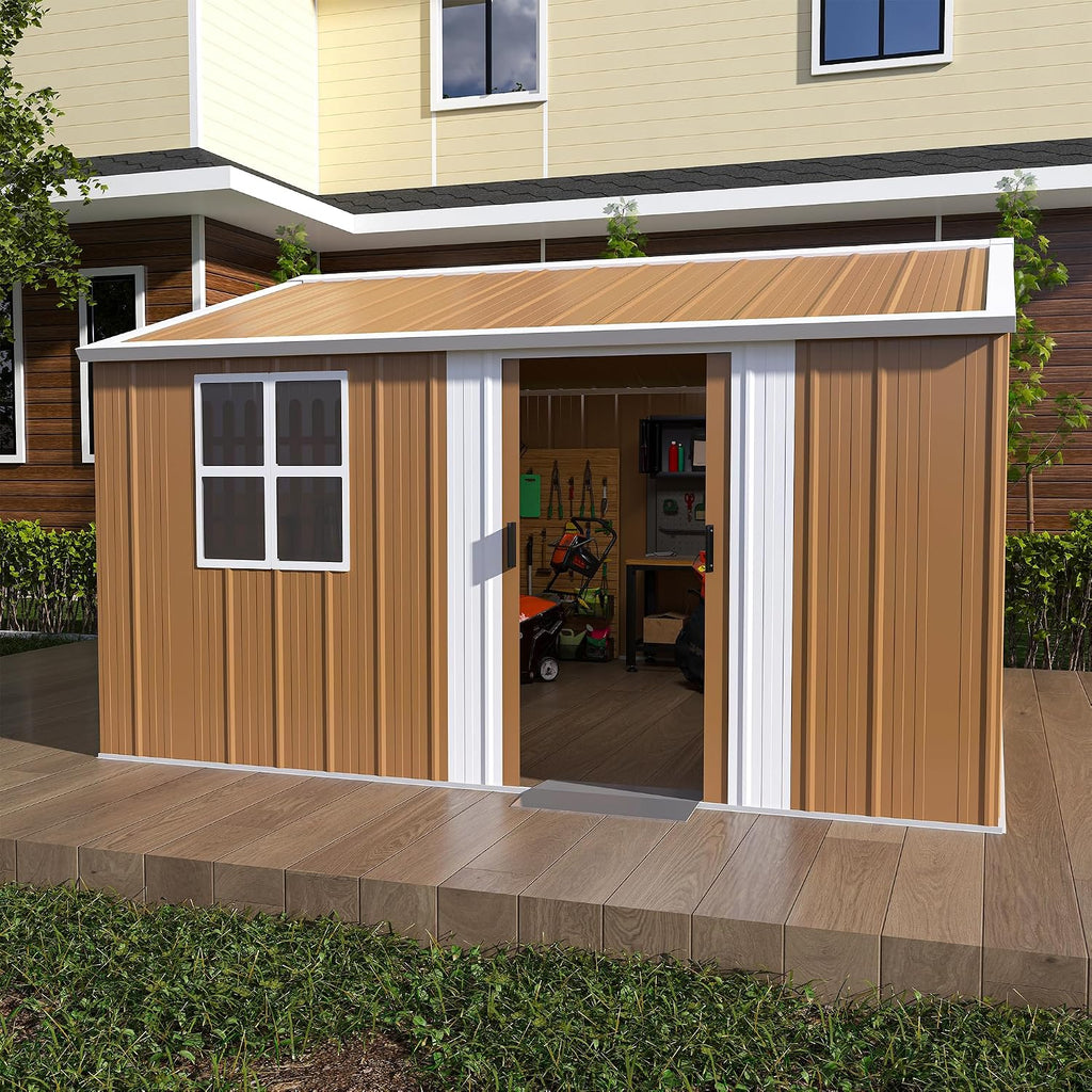 Leavader 12x10 FT Metal Storage Shed, Heavy-Duty Outdoor Matel Tool Shed with Windows, Lockable Door&Ventilation - Weatherproof Outdoor Garden Shed for Backyard, Lawn, Tool Organization