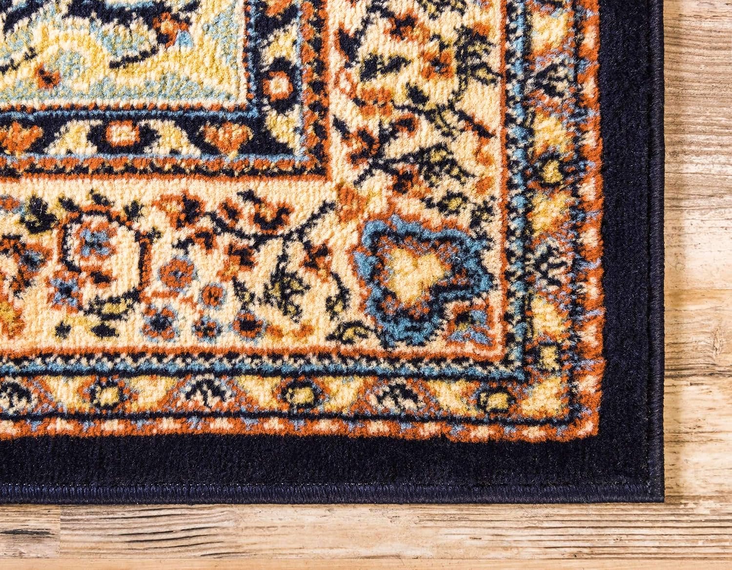 Unique Loom Reza Collection Traditional Persian Style Area Rug, 9 x 12 ft, Navy Blue/Ivory