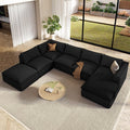 Vesgantti 141.7' Oversized Sectional Boneless Couch, Modern 7 Seater Modular Sofa with Chaise & Ottoman, Deep Seat Plush Corduroy Cloud Couches for Living Room, No Assembly Required, Black