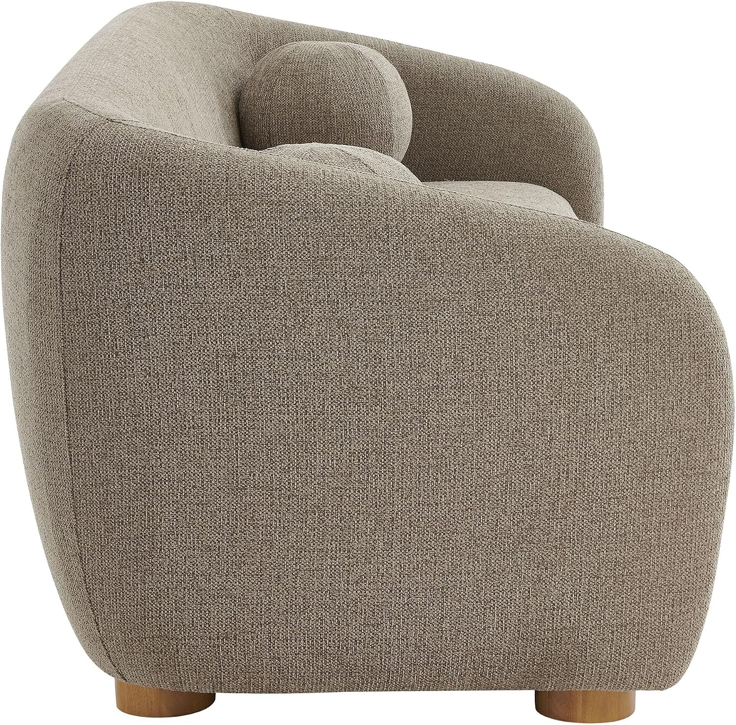 Modway Holland 85 Inch Minimalist Curved Back Sofa in Taupe – Chenille Fabric Sofa with Ball Throw Pillows and Wood Feet – Modern 3-Seater Couch for Living Room