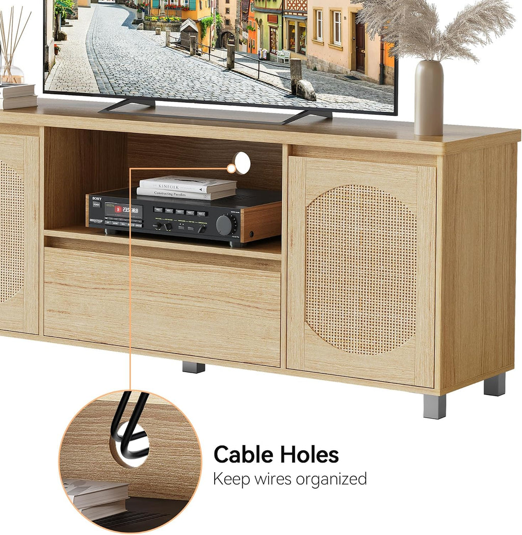 IDEALHOUSE 63in TV Stand for TVs Up to 70', Fluted Entertainment Center with Storage Drawer and Open Shelves, Modern TV Console Media Cabinet for Living Room, Bedroom