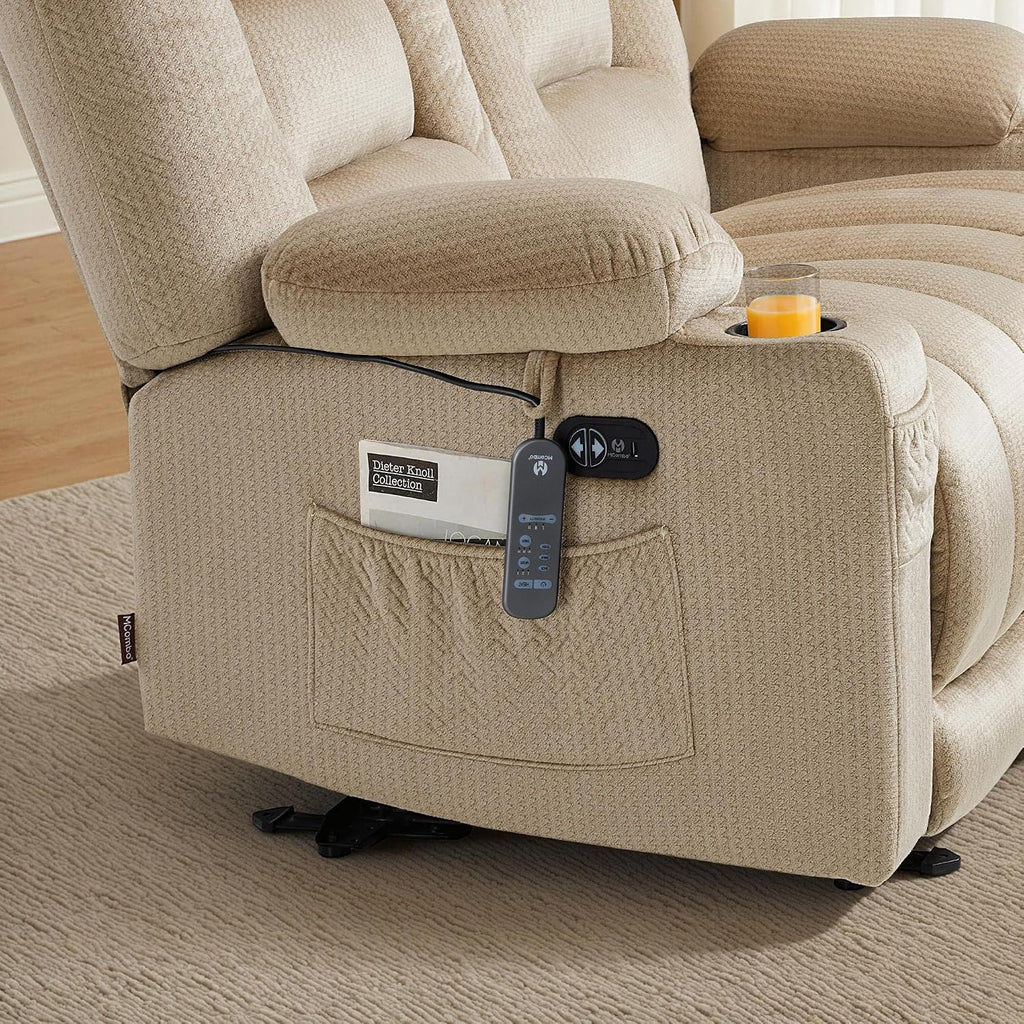 MCombo 55.9' Zero Gravity Power Loveseat Recliner with Heat and Vibration Massage, Reclining Loveseat Sofa with USB Ports, Cup Holders for Living Room, Fabric PR648SET (Beige)