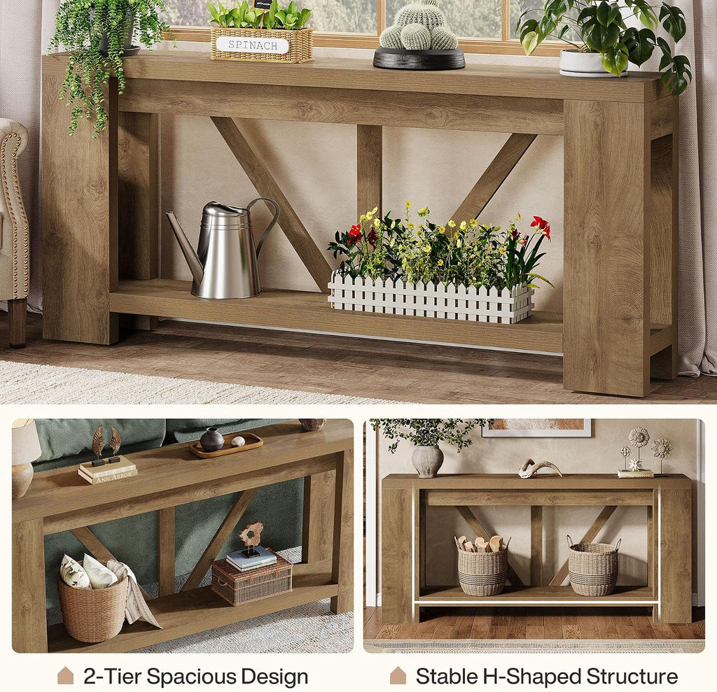 Tribesigns 70.9' Extra Long Entryway Table, Farmhouse Wood Console Tables with Storage Shelf, Modern Rustic Sofa Foyer Tables for Entryway, Behind Couch, Living Room, Entrance, Brown