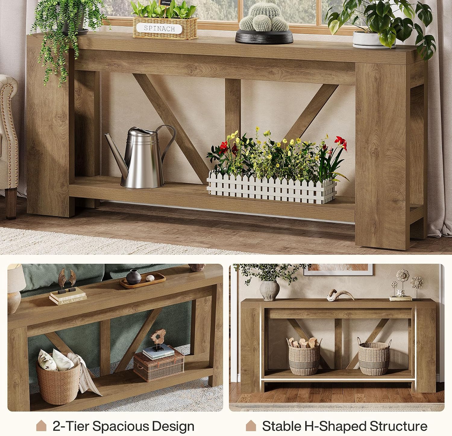 Tribesigns 70.9' Extra Long Entryway Table, Farmhouse Wood Console Tables with Storage Shelf, Modern Rustic Sofa Foyer Tables for Entryway, Behind Couch, Living Room, Entrance, Brown
