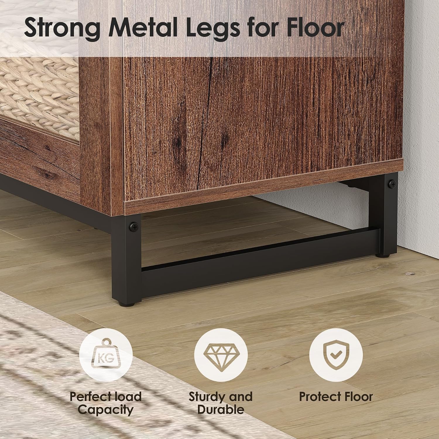 WAMPAT Modern TV Stand with Glass Doors for 26-40 inch TVs, Entertainment Center Console with Adjustable Shelves and Metal Base for Living Room, Bedroom, Brown