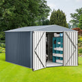 10x12 FT Outdoor Metal Storage Shed, Metal Garden Tool Shed with Lockable Doors, Large Utility Tool Storage Sheds for Patio Lawn Backyard Outside Use, Grey