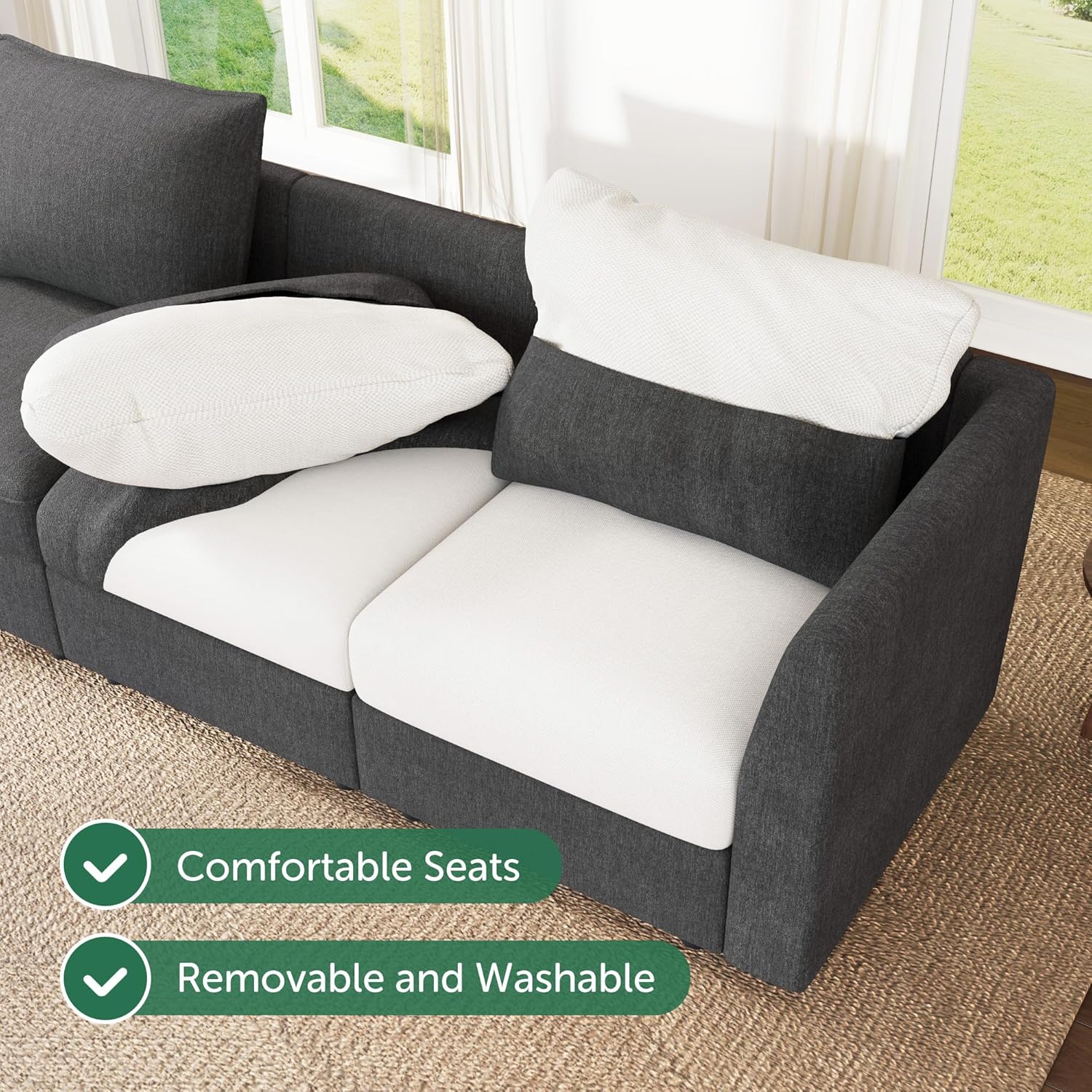 HONBAY Modular Sofa Sectional Sleeper Couch with Storage Modular Couch Convertible Couches for Living Room - Snowflake Velvet Grey