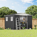 10x8 FT Large Outdoor Storage Shed with 4 Windows, Galvanized Tool Shed, Metal Garden Shed with Apex Roof & Lockable Door, Waterproof Rust-Resistant for Patio Furniture Lawnmower Bike