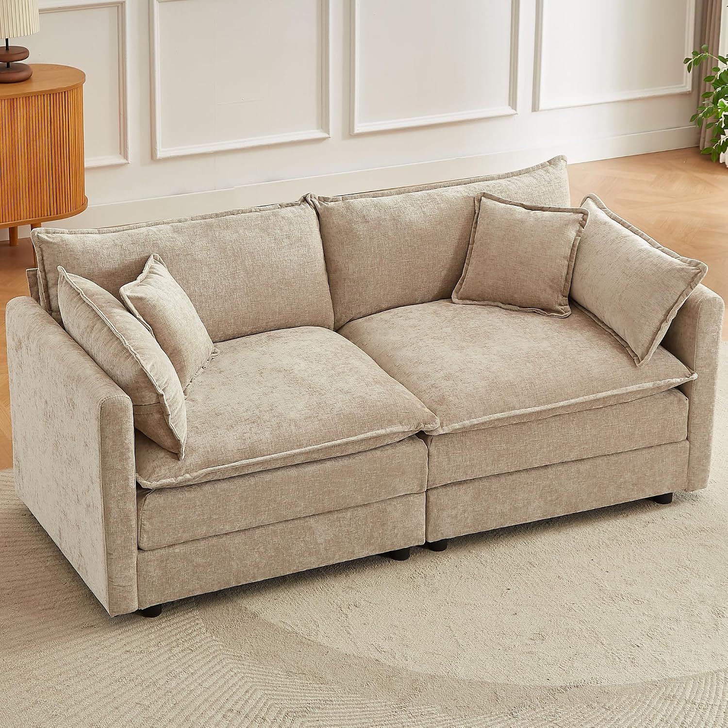 Modular Sectional Sofa, 77 Inch, Coffee, 2-Seater | Rectangle Shaped, With Armrests, Comfy Cloud Couches, For Living Room, For Apartment