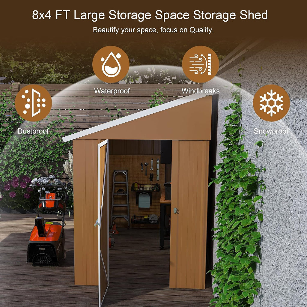 Leavader 8x4 FT Metal Storage Shed, Heavy-Duty Outdoor Matel Tool Shed with Windows, Lockable Door&Ventilation - Weatherproof Outdoor Garden Shed for Backyard, Lawn, Tool Organization