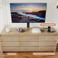 9 Drawer TV Stand with Mount, 63 Inch Entertainment Center w/Power Outlet & Curved Corner, Media Console w/Wooden Drawers for Living Room Bedroom, TV Mount Suitable for 26''-75'' TVs, Natural