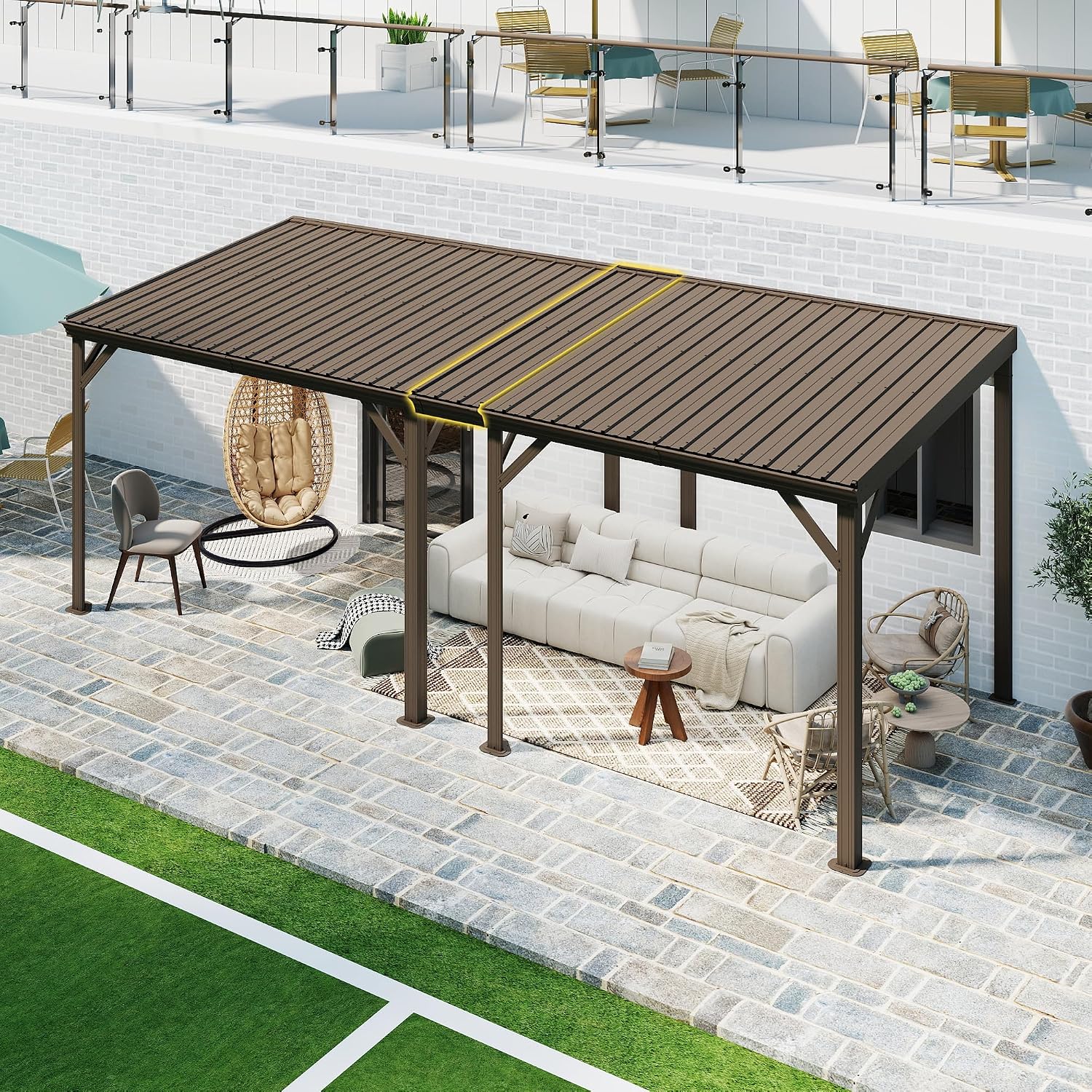 Domi Wall Mounted Gazebo Connector Kit for 8ft Width Outdoor Lean-to Gazebos, Pre-Assembled Rustproof Expansion Linker for 8'x8' and 8'x10' Hardtop Gazebos, Brown
