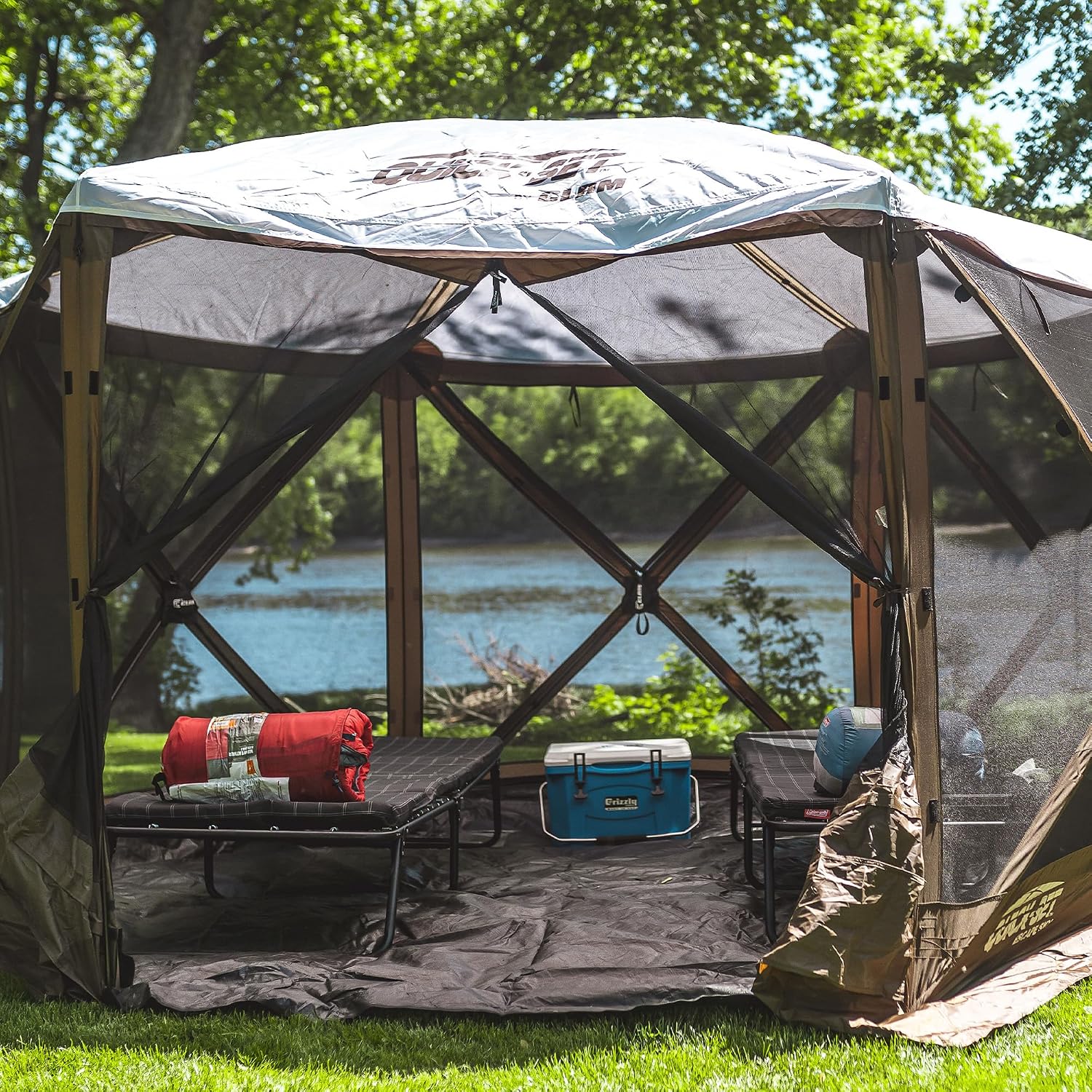Clam Quick-Set Pavilion Footprint Ground Tarp – 150' x 150' Waterproof Floor Mat for Pavilion Screen Tent – Heavy-Duty Camping Groundsheet for Pop-Up Canopies & Outdoor Use