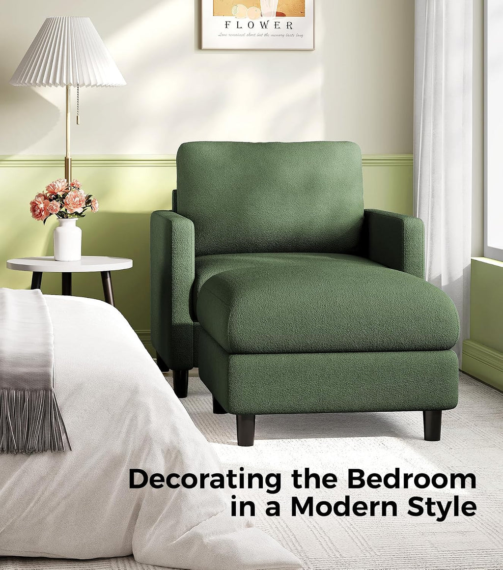 Welzona Sofa Accent Chair with Ottoman, 33' Reading Chair and Ottoman Set for Bedroom, Tool-Free Setup Living Room Accent Chairs, Comfy Arm Chairs Living Room, All-Wood Reading Nook, Green