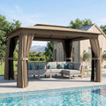 Outsunny 10' x 12' Outdoor Patio Gazebo, Heavy Duty Gazebo Canopy Shelter with Double Roof, Curtains, Netting, Steel Frame, UPF30+ Protection, Ceiling Hooks for Lawn, Backyard, Deck, Khaki