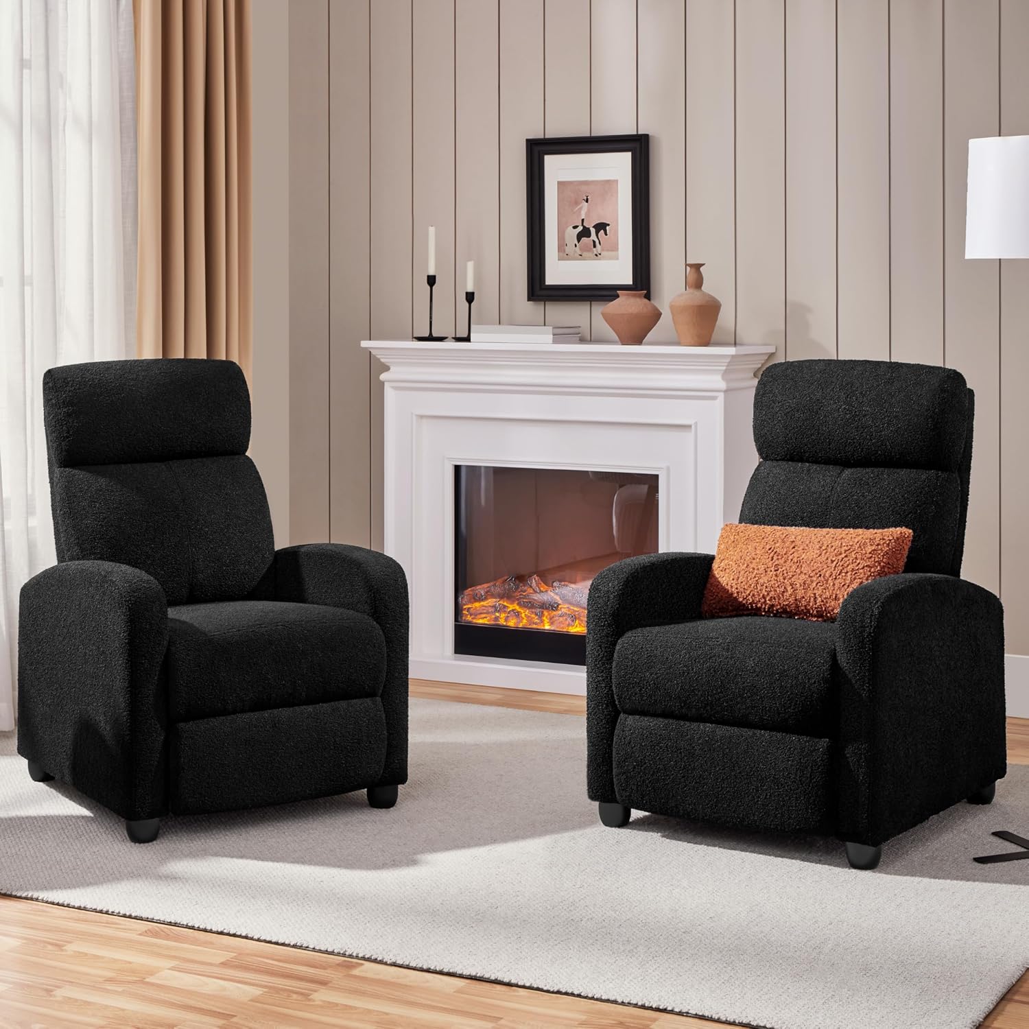 Yaheetech 2-Seat Boucle Pushback Recliner Chair Living Room Chair with Thick Seat Cushion and Backrest Reclining Chair for Living Room Black
