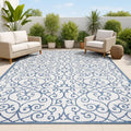 JONATHAN Y Vintage Filigree Indoor Outdoor Area Rug 4X6 Blue/Cream, Madrid Textured Weave for Backyard, Patio, Porch, Easy-Cleaning, High Traffic, Pet-Friendly, Non-Shedding (SMB107F-4)