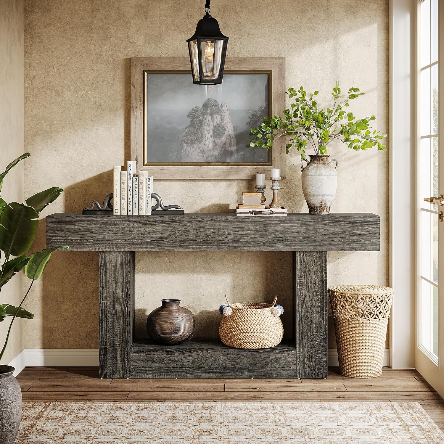 Tribesigns 63-Inch Long Console Table, 2-Tier Entryway Table Sofa Table with Storage, Farmhouse Wood Behind Couch Table for Living Room, Hallway, Rustic Gray