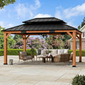Big Leaf Wood Gazebo 12'x16', Cedar Frame Hardtop Gazebo with Double Galvanized Steel Roof & Grill Shelter, Sturdy Hook Design for Outdoor Patio, Deck, Garden and Backyard
