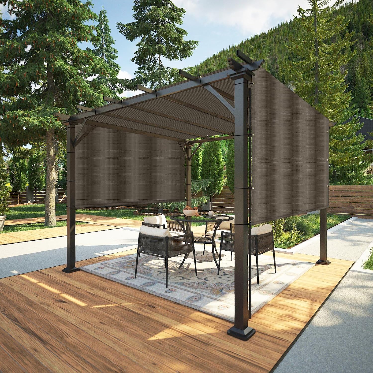 COARBOR 11'x4' Outdoor Pergola Replacement Shade Cover Canopy Privacy Patio Shade Screen with Grommets Weight Rods for Patio Deck Backyard Gazebo Pergola Brown