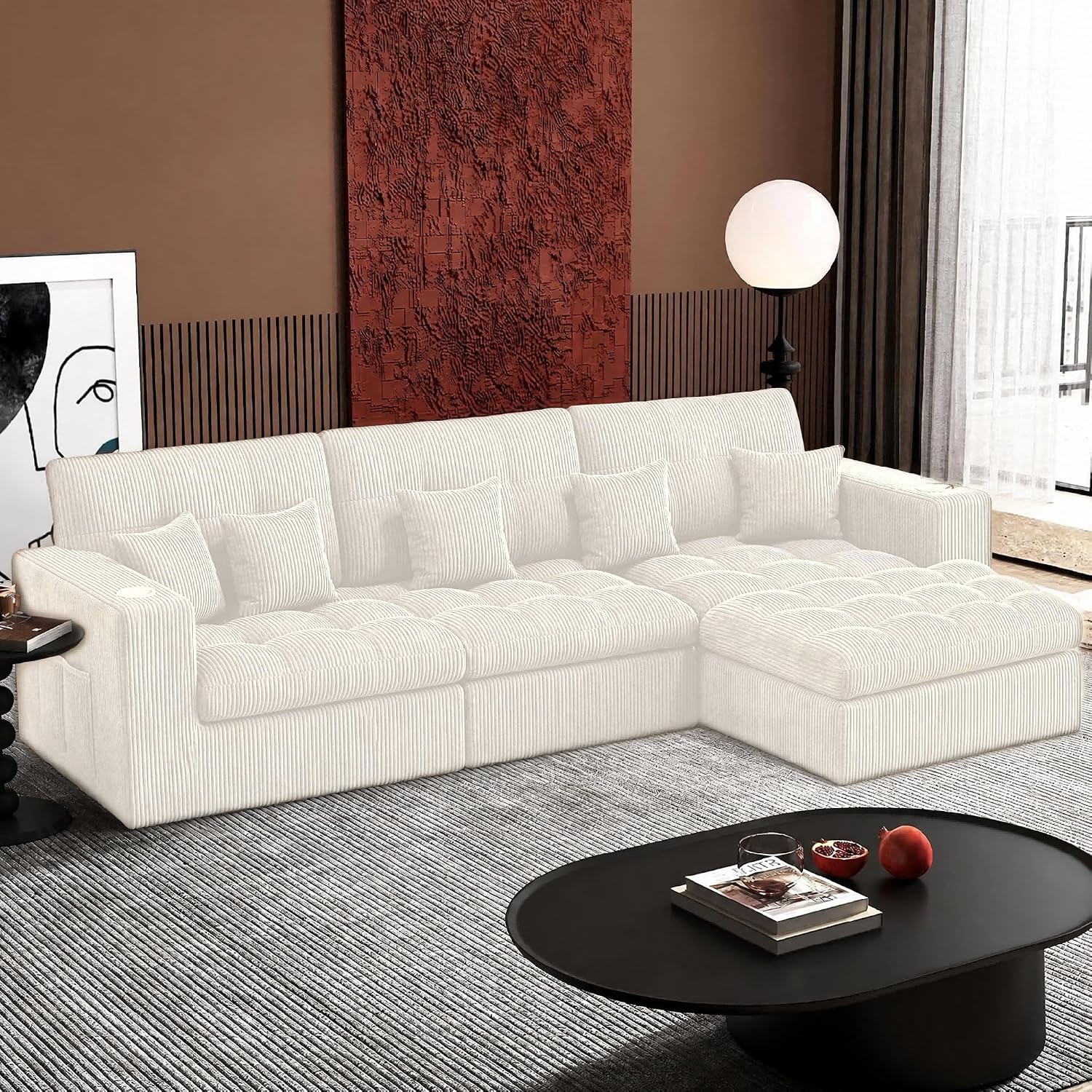 108' Modular Sectional Sofa, Cloud Sectional Couch with Deep Seat, Modern Modular L-Shape Sofa Couch with Chaise,Upholstered Couches for Living Room Bedroom (Light Beige)