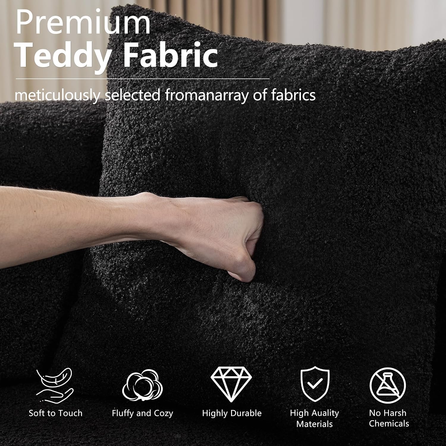 67'Curved Loveseat Sofa for Living Room, Deep Seat Love Seat Couch with 2 Throw Pillows, Modern Loveseat Adopt Teddy Fabric, Suitable Small Spaces The Cloud Loveseat, No Assembly Needed, Black