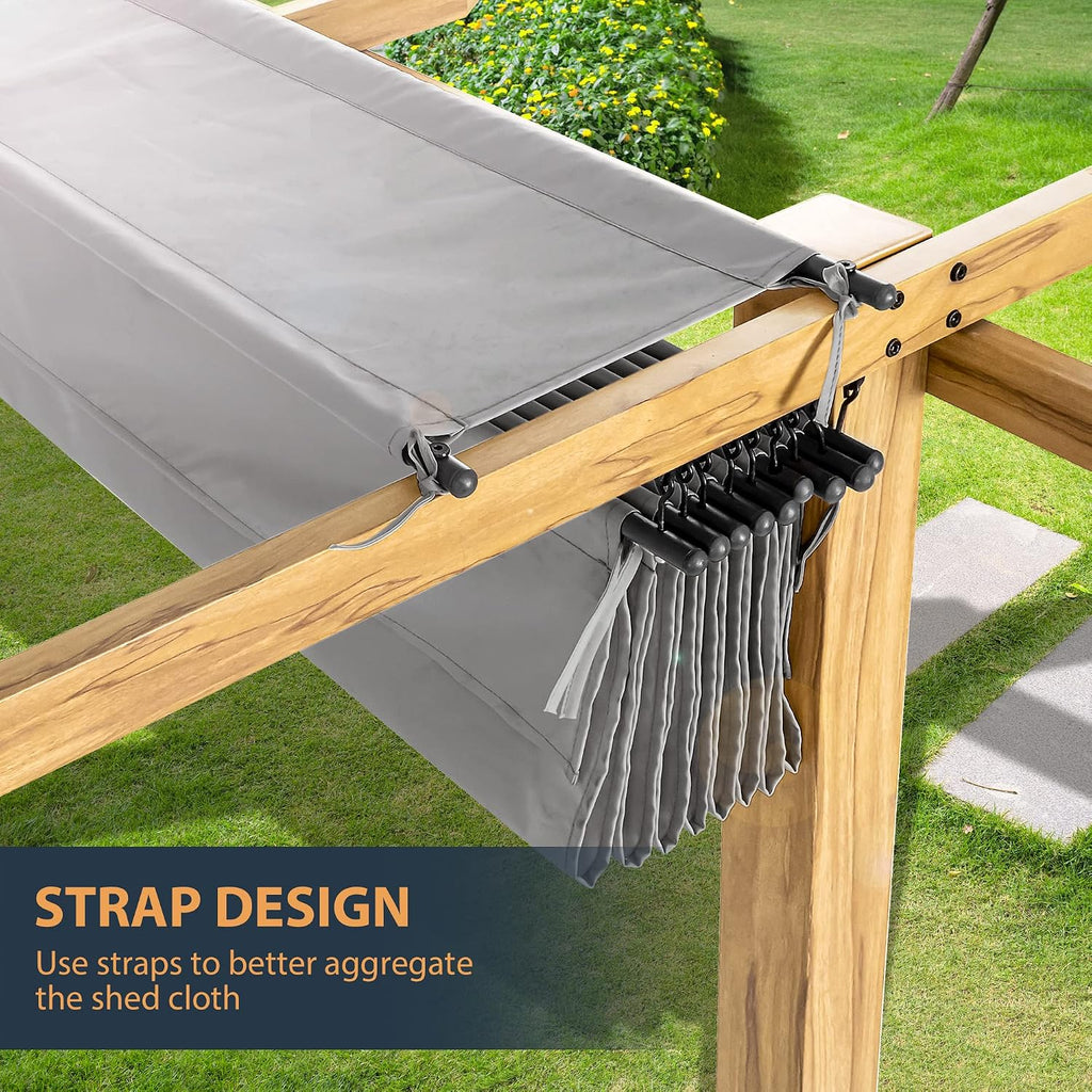 HAPPATIO 10' X 13' Retractable Pergola Canopy for Backyard, Garden, Patio; Woodgrain-Look Aluminum Frame with Retractable Pergola Canopy, Includes Anchors and Expansion Screws (Grey)