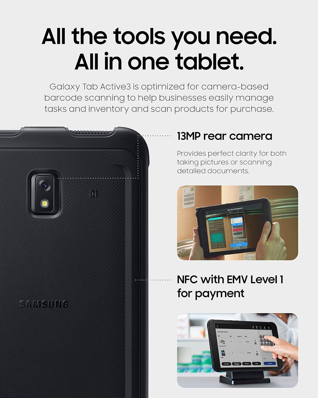 SAMSUNG Galaxy Tab Active3 Enterprise Edition 8' Rugged Multi Purpose Tablet |64GB & WiFi | Biometric Security (SM-T570NZKAN20), Black (Renewed)