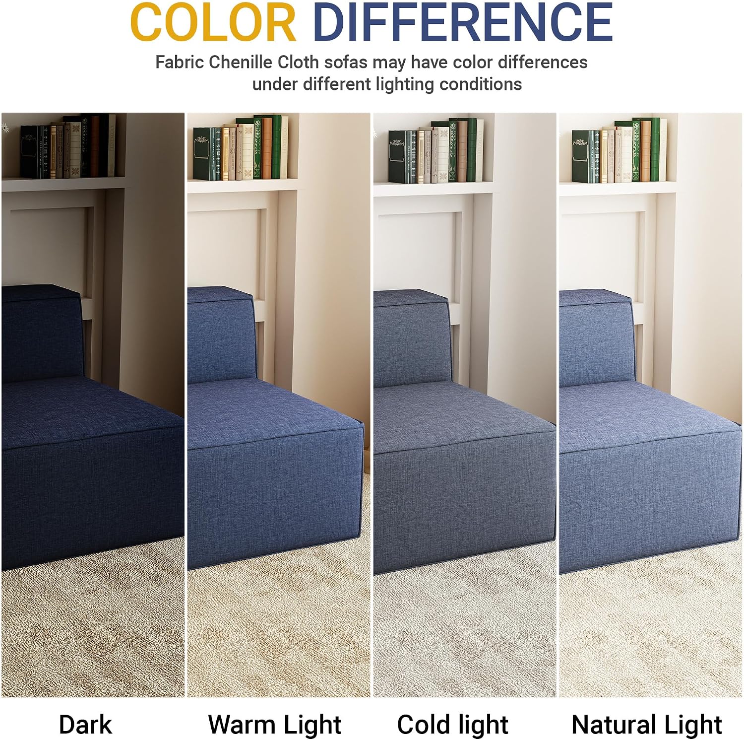 38' Modular Sectional Sofa Convertible Cube Couch Seat Set, Combine L-Shaped U-Shaped, Free Assembly, Space-Saving for Living Room, Thick Foam Fabric Chenille Blue (Only Armless)