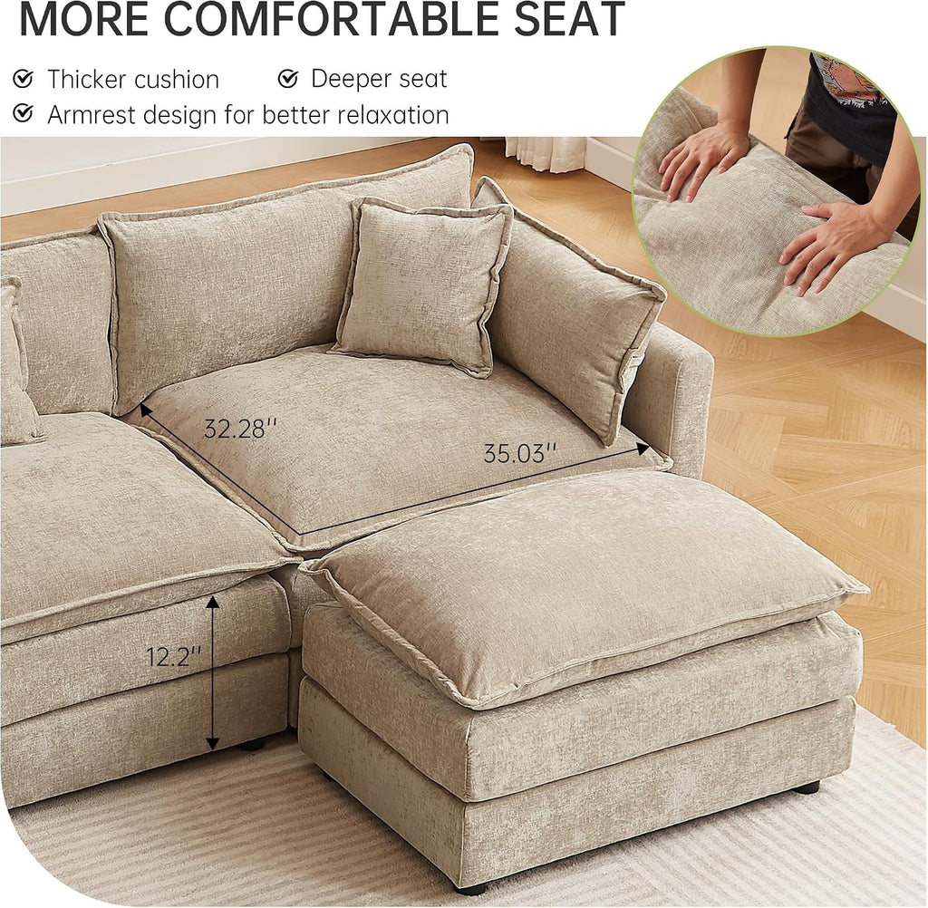 Modular Sectional Sofa, 77 Inch U Shaped Couch Set with Armrests, 2-Seater Comfy Cloud Couches for Living Room Apartment, Coffee